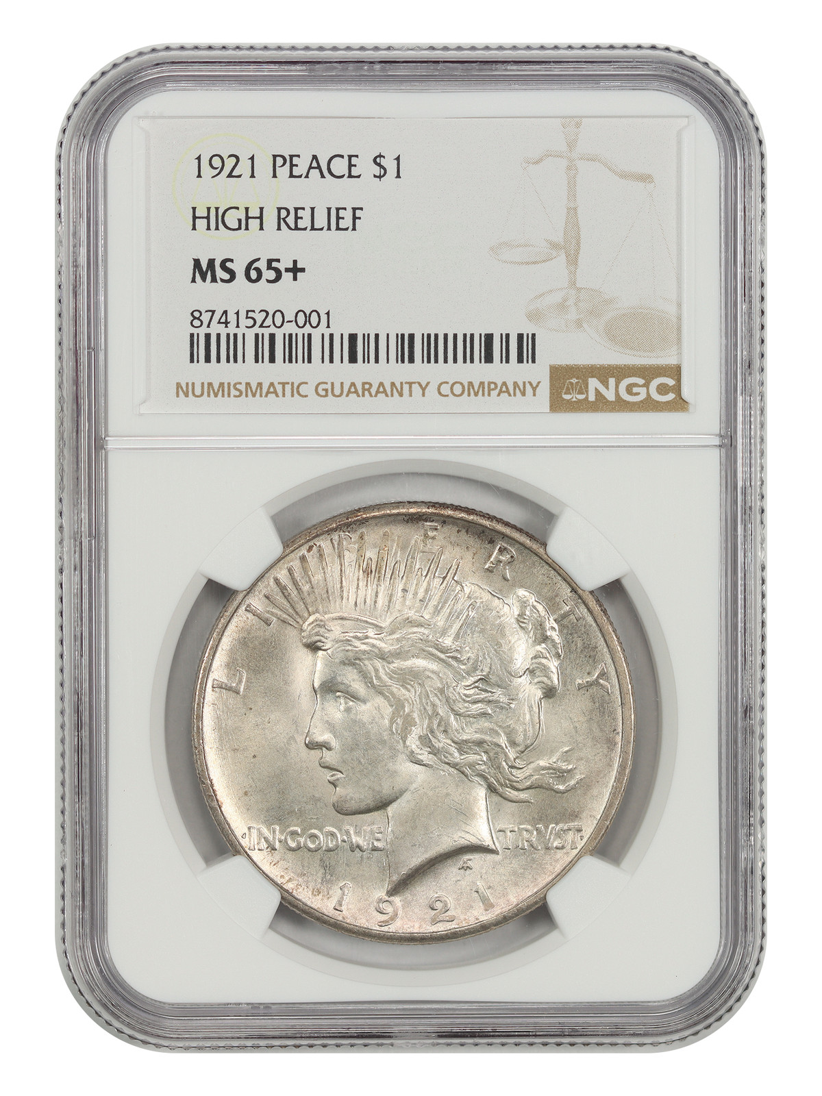 1921 $1 High Relief NGC MS65+ - Peace Dollar - First Year Key Issue