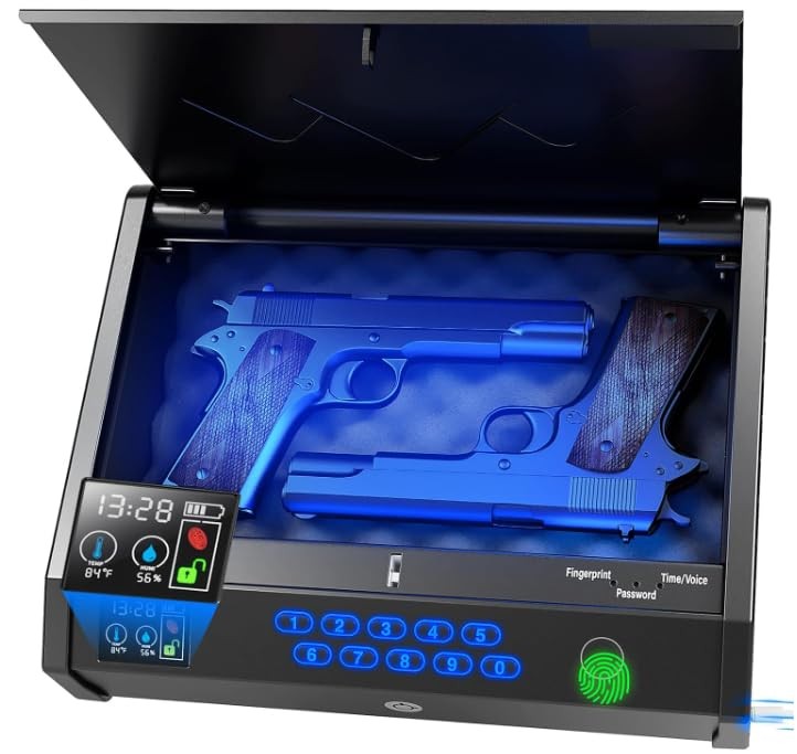 movgul Gun Safes, Biometric Pistol Safe with LCD Display of Temperature Black