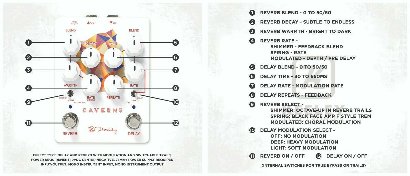 Keeley Caverns V2 Delay and Reverb Pedal + Free Patch Cable - New