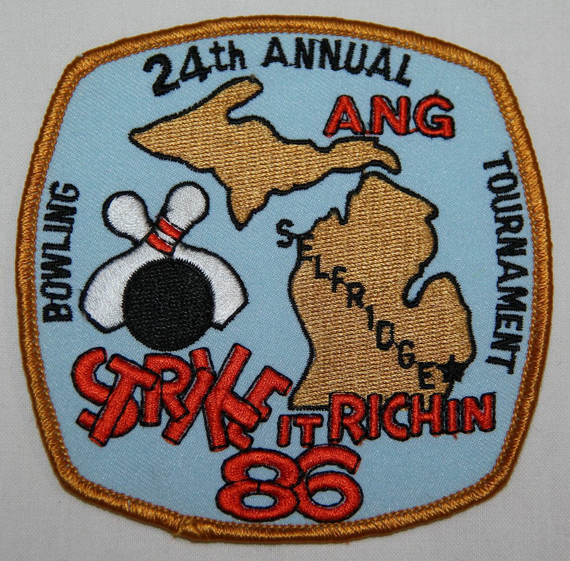 ORIGINAL U.S. AIR FORCE, AIR NATIONAL GUARD 1986 ANNUAL BOWLING TOURNAMENT PATCH