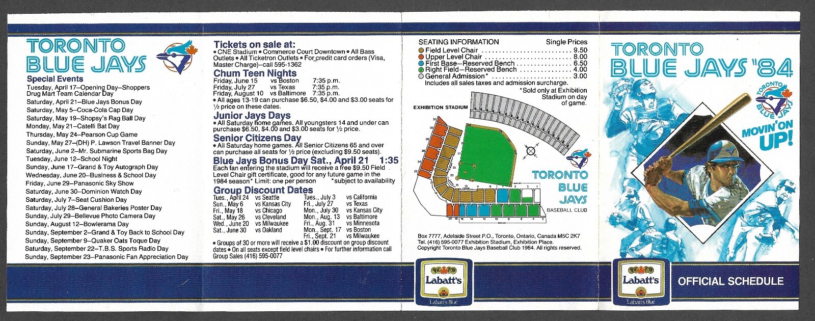 1984 TORONTO BLUE JAYS  Labatt's  Regular Season  POCKET SCHEDULE  NM-MINT