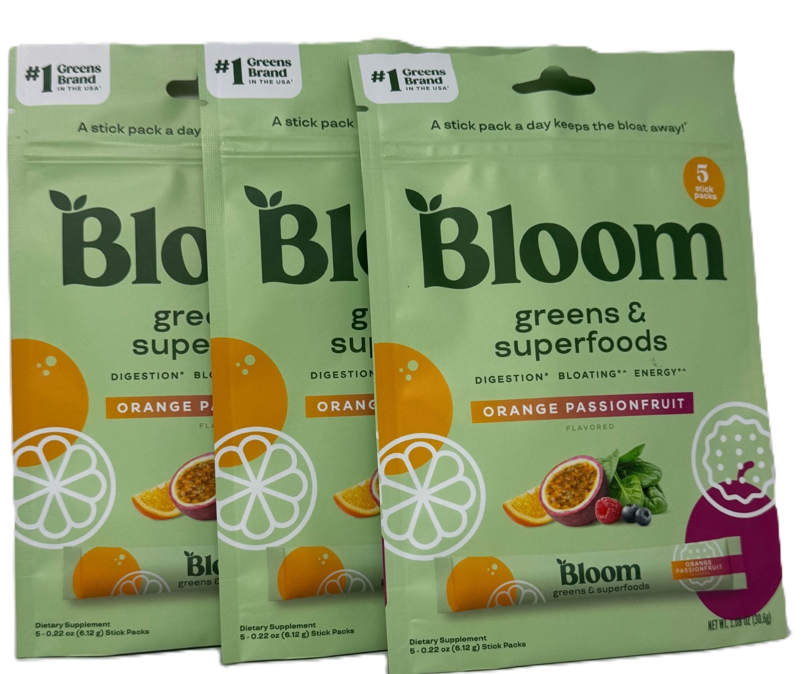 Bloom Nutrition Greens & Superfoods Orange Passionfruit (3 Pack) EXP 05/2026