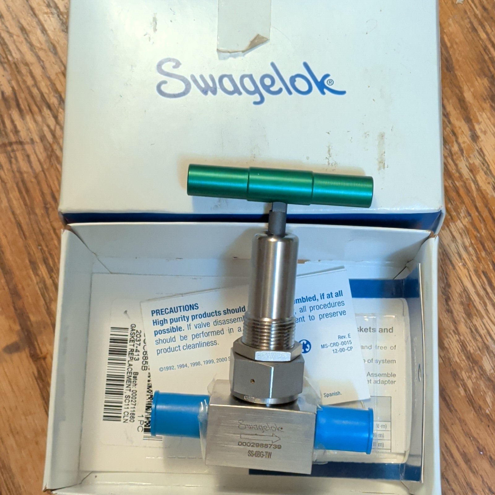 Swagelok SS-6BG-TW Bellows Sealed Manual Needle Valve Stainless Steel Air Water