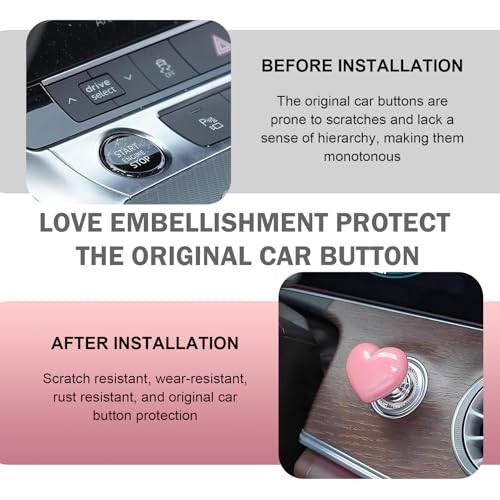 Push Start Button Cover, Engine Start/Stop Ceramic Heart Pink Ceramic Heart