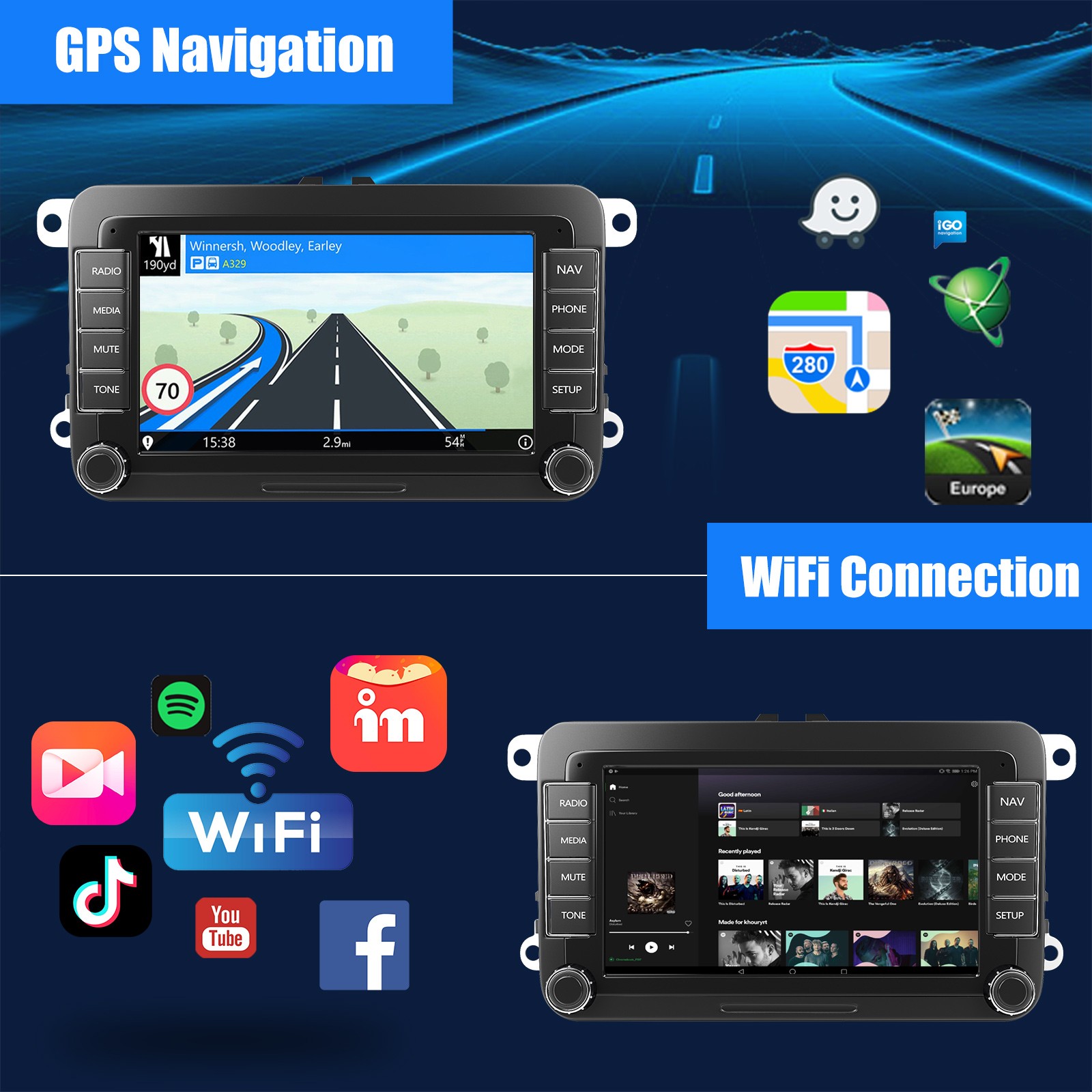 For VW Golf MK5 RCD330 B6 7" CarPlay Android Car Stereo Radio With Backup Camera