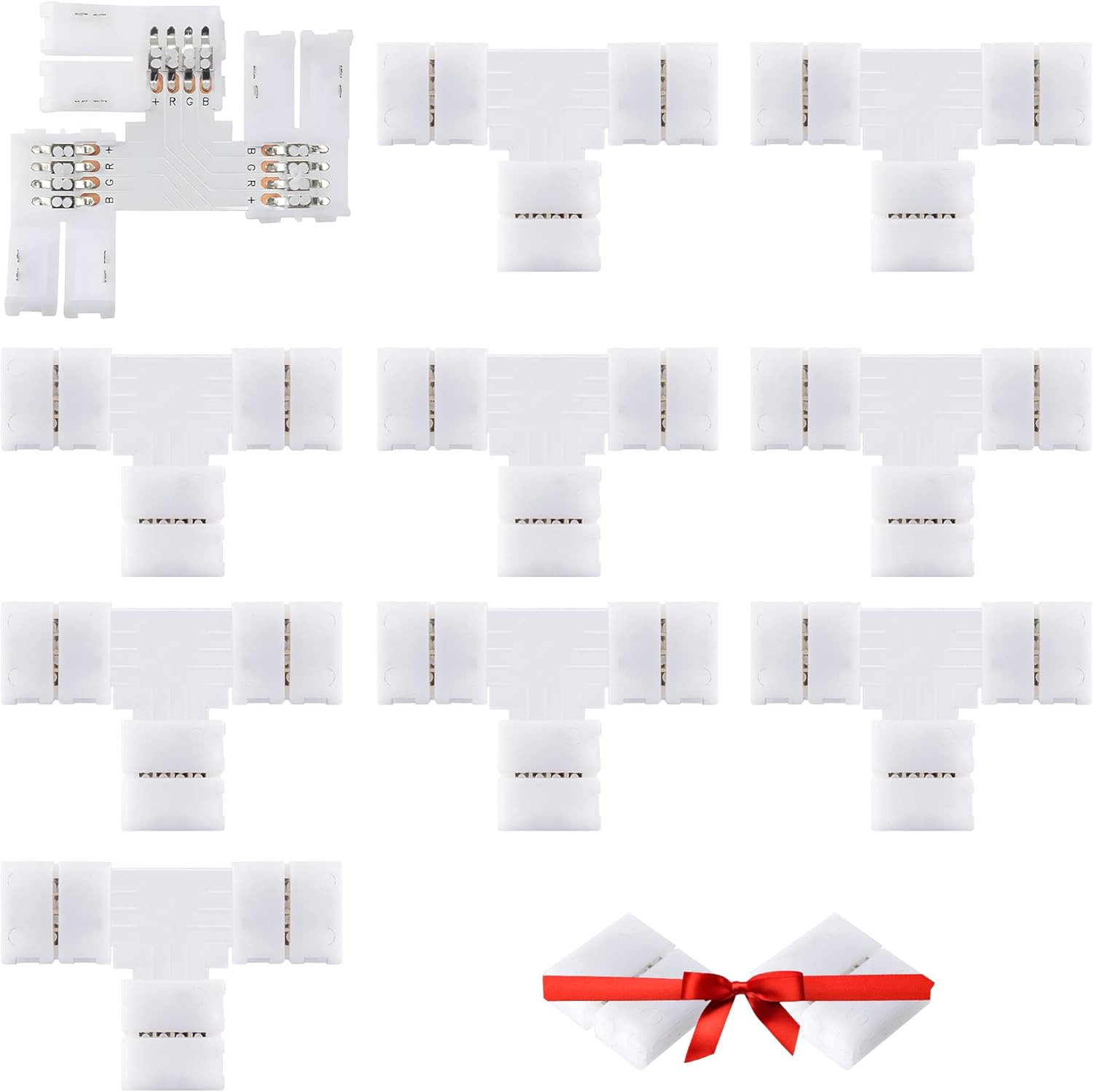 JACKYLED T Shape 4-Pin 8Mm LED Connectors Total 42Pcs, Unwired Solderless Gaples
