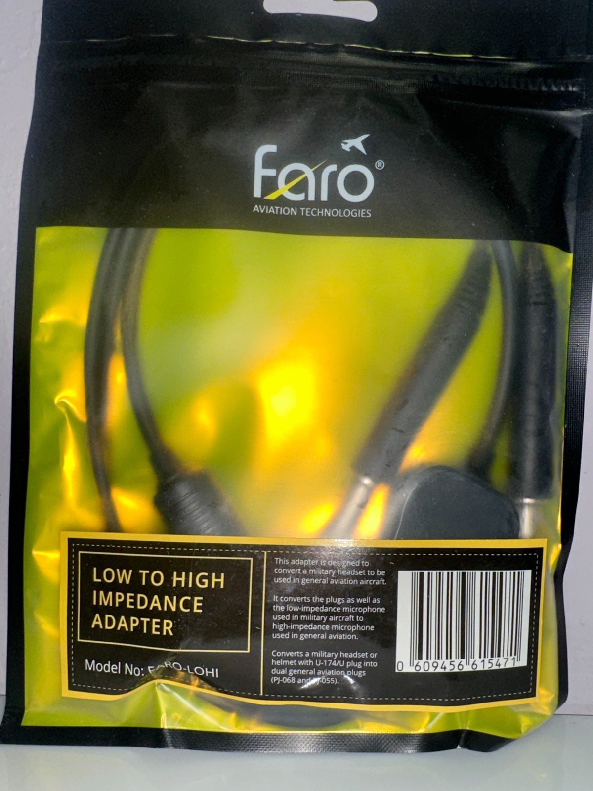 Faro Aviation, Low to High Impedance Headset Adapter (Military to GA Dual Plug)