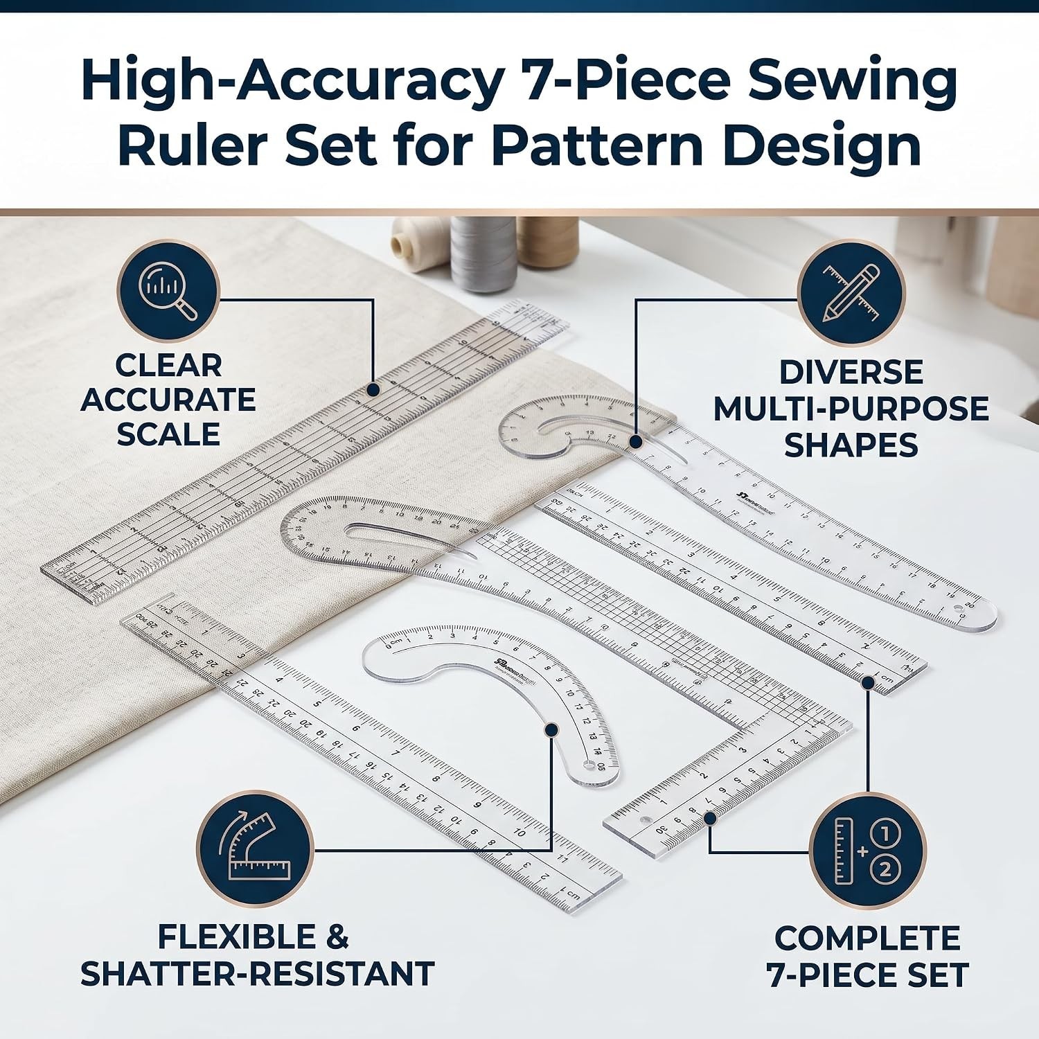 7-Piece Professional Sewing Ruler Set for Pattern Making