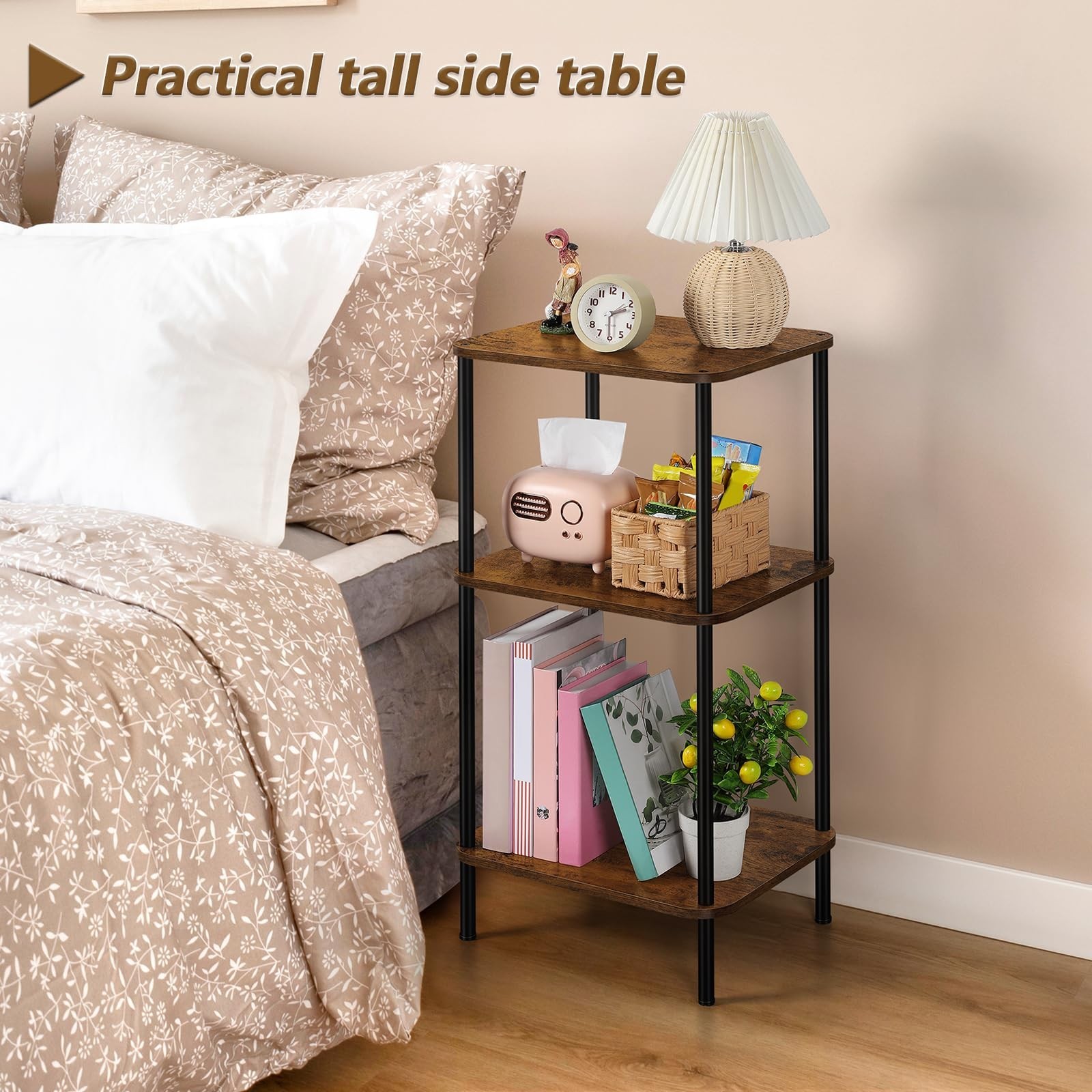 smusei Small End Table Stand 3 Tier Telephone Table Tall End Table 30 Inches ...