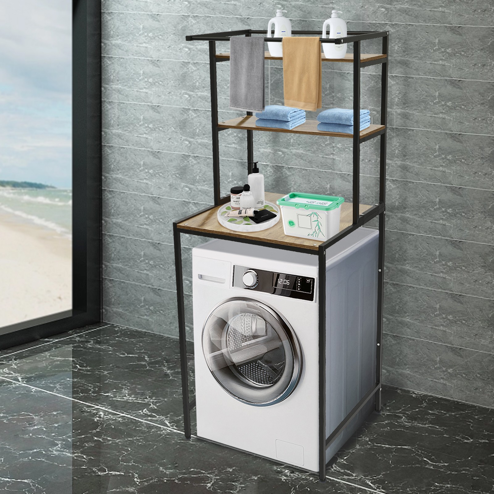 Washer and Dryer Storage Shelf 3 Tiers Clothes Drying Rack Floor Mount