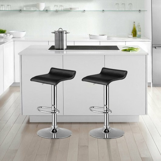Set of 2 Adjustable PU Leather Backless Bar Stools-Black - Color: Black