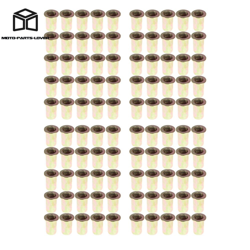 M6 Metric Carbon Steel Rivet Nut Flat Head Threaded Insert Nuts 100 Pack