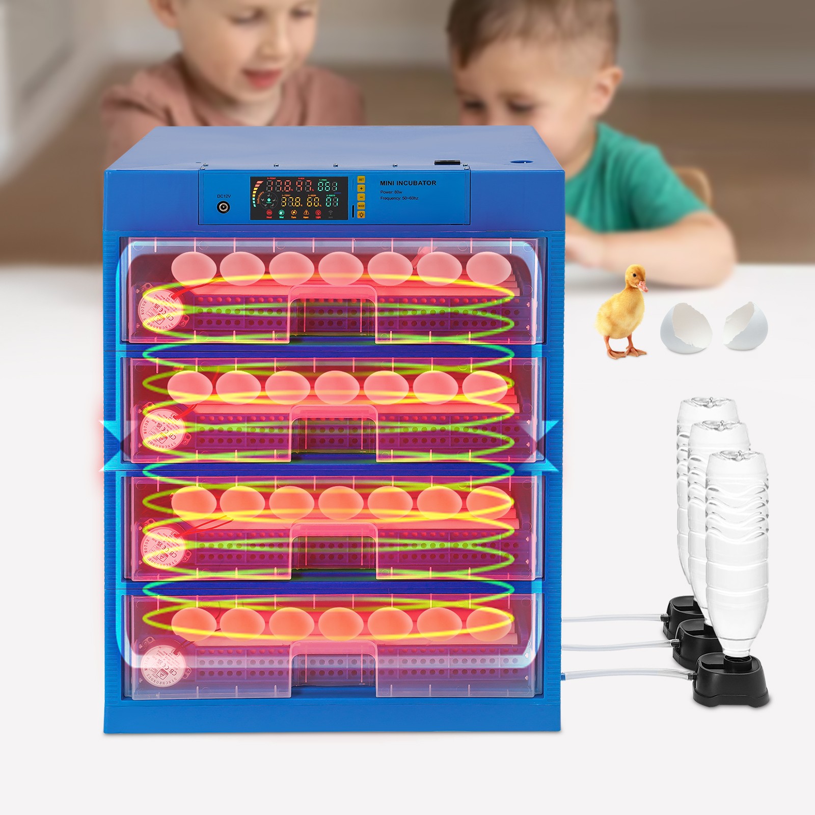 Automatic Egg Incubator 256 Eggs Blue Digital LED 110V 12V Poultry Hatcher