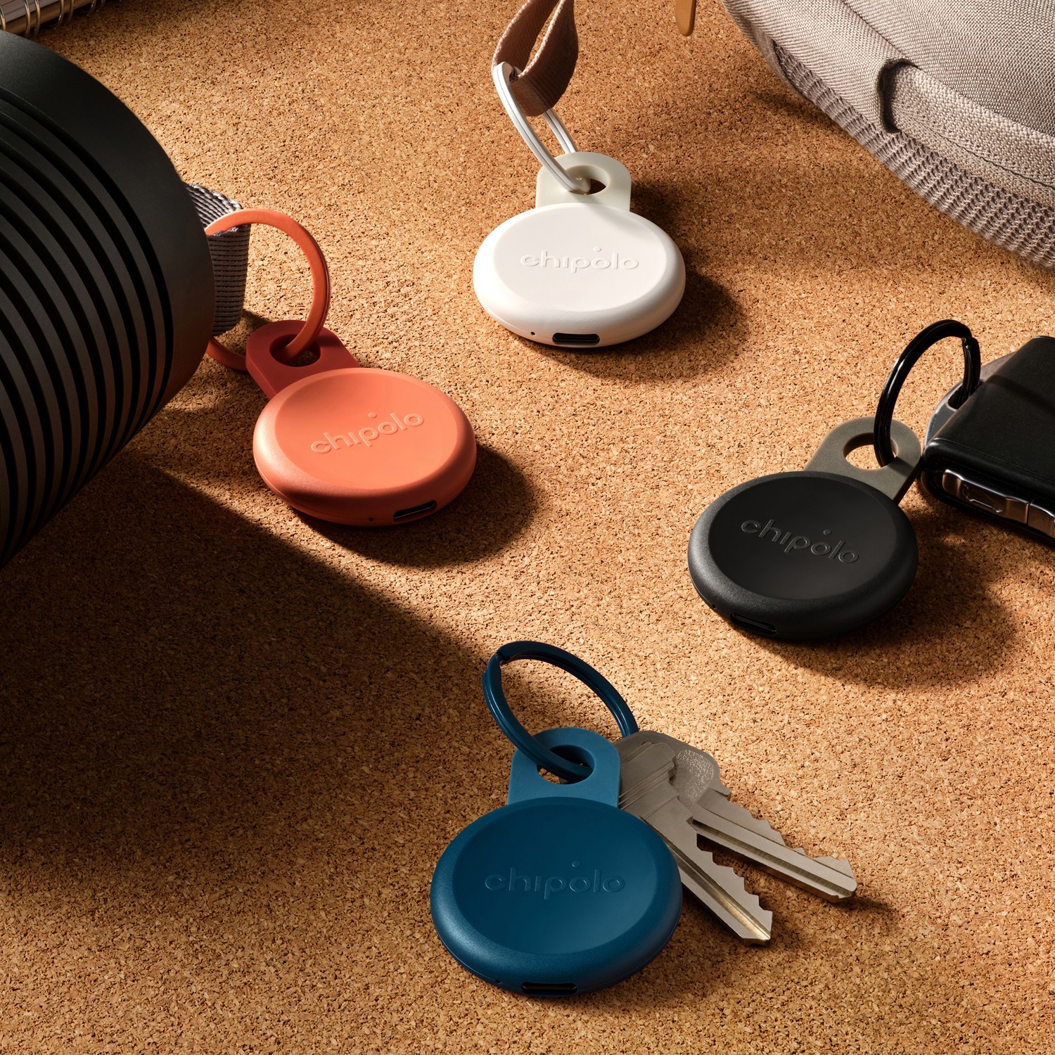 Chipolo® LOOP Rechargeable Device Tracking Tag (4 Pack; Charcoal/Chalk/Navy/Cora