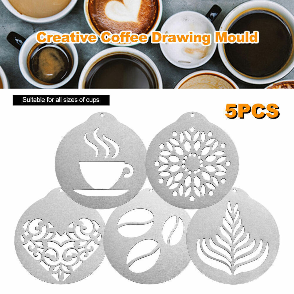 Stainless Steel Coffee Stencil Chocolate Latte Duster Cappuccino Template Barist