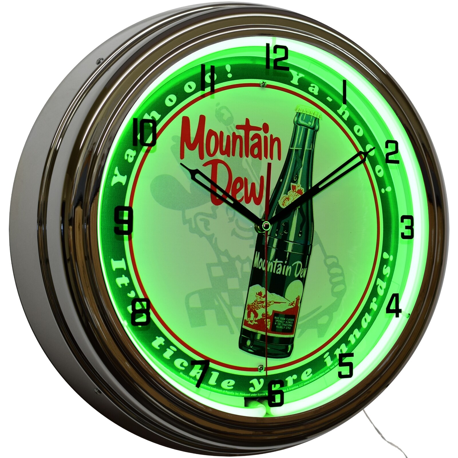 16" Mountain Dew Yahooo! Vintage Sign Neon Clock Kitchen Home Decor (Green)