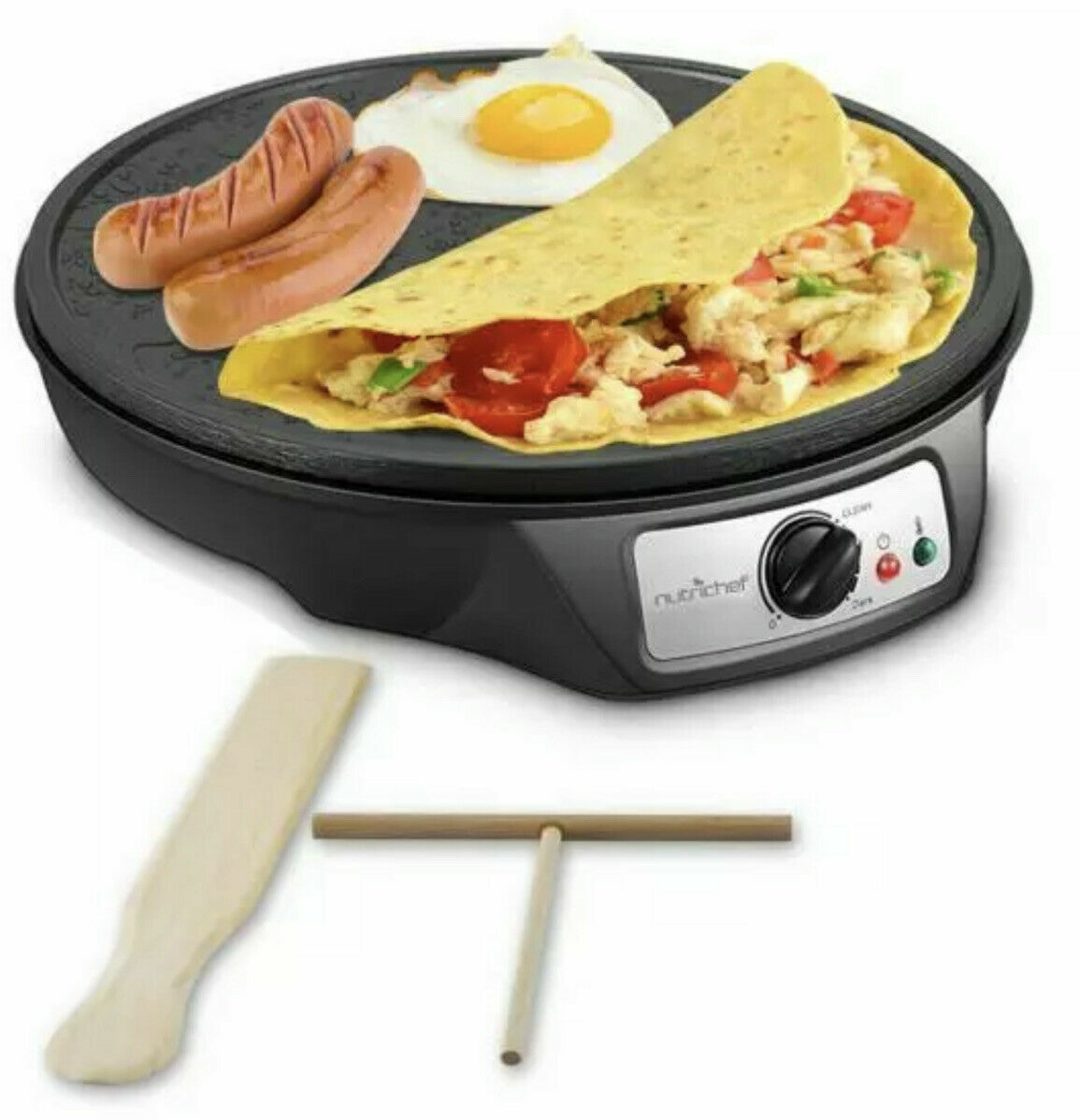 NutriChef Electric Griddle & Crepe Maker Nonstick 12 Inch Hot Plate Cooktop