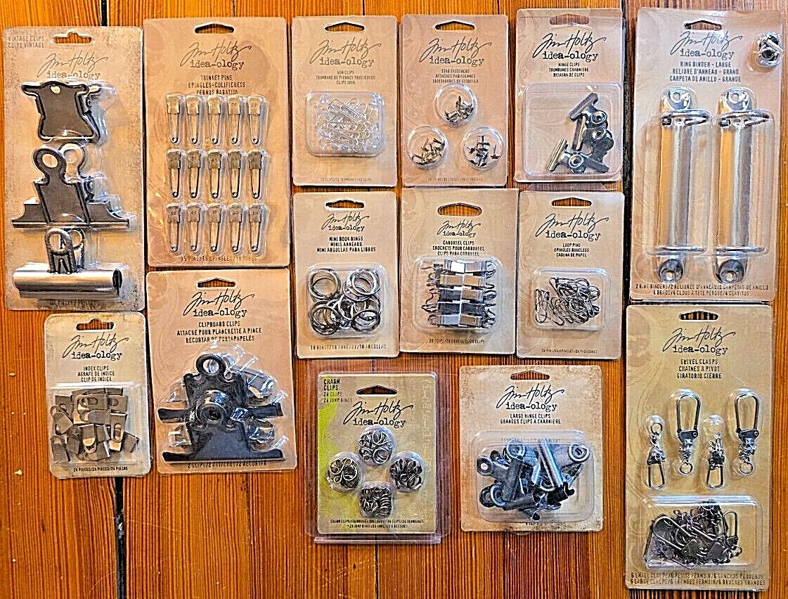 Tim Holtz Idea-ology 14 types of CLIPS, CLASPS, FASTENERS, RINGS, PINS & BINDERS