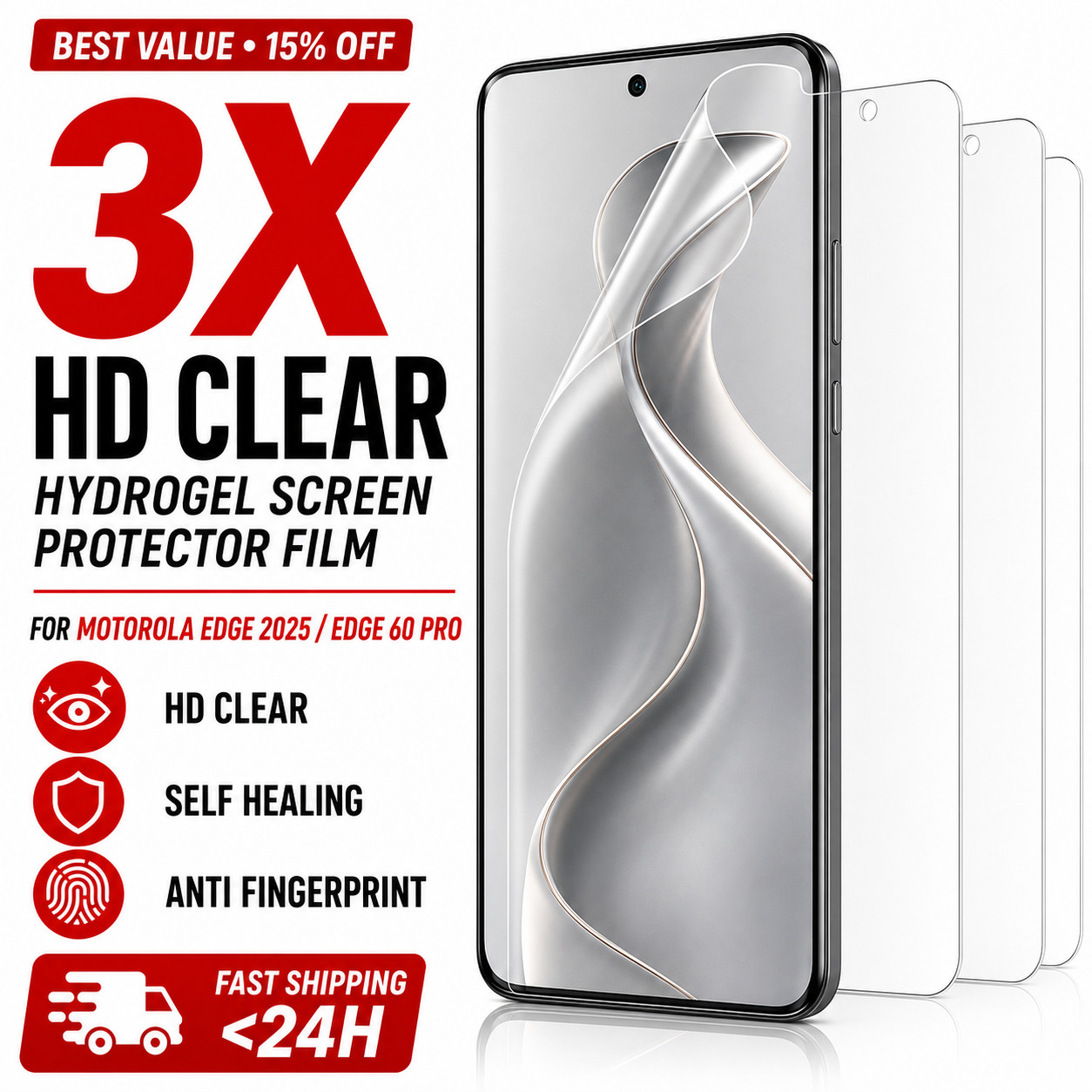 Motorola Edge 2025 / Edge 60 Pro Hydrogel Screen Protector 3 Pack HD Clear