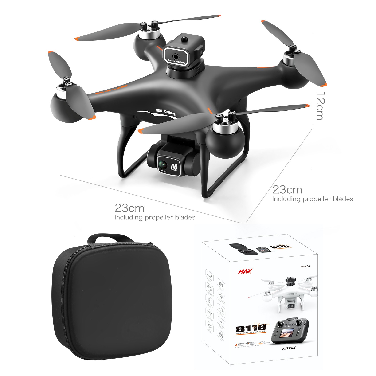 S116 GPS Drone with Screen Controller, Two-Batteries, Brushless Motor, Altitude