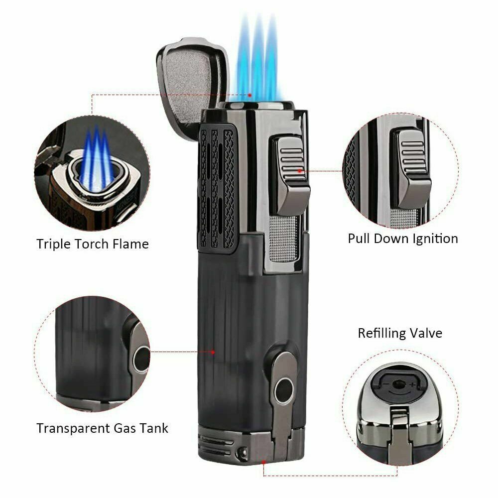 3 Jet Flame Cigar Lighter Honst Torch Lighter with Cigar Punch Windproof Triple
