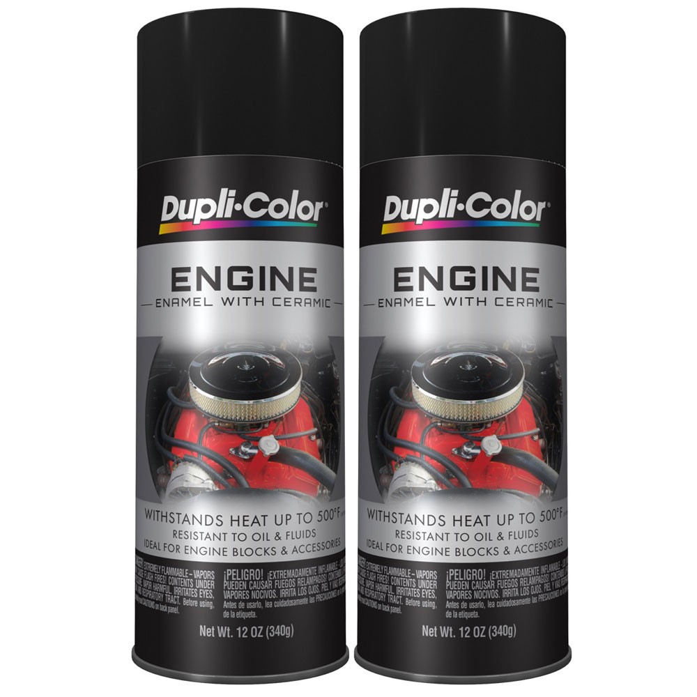 Duplicolor DE1613 (2-Pack), Engine Enamel Paint, Gloss Black, 12 oz Aerosol
