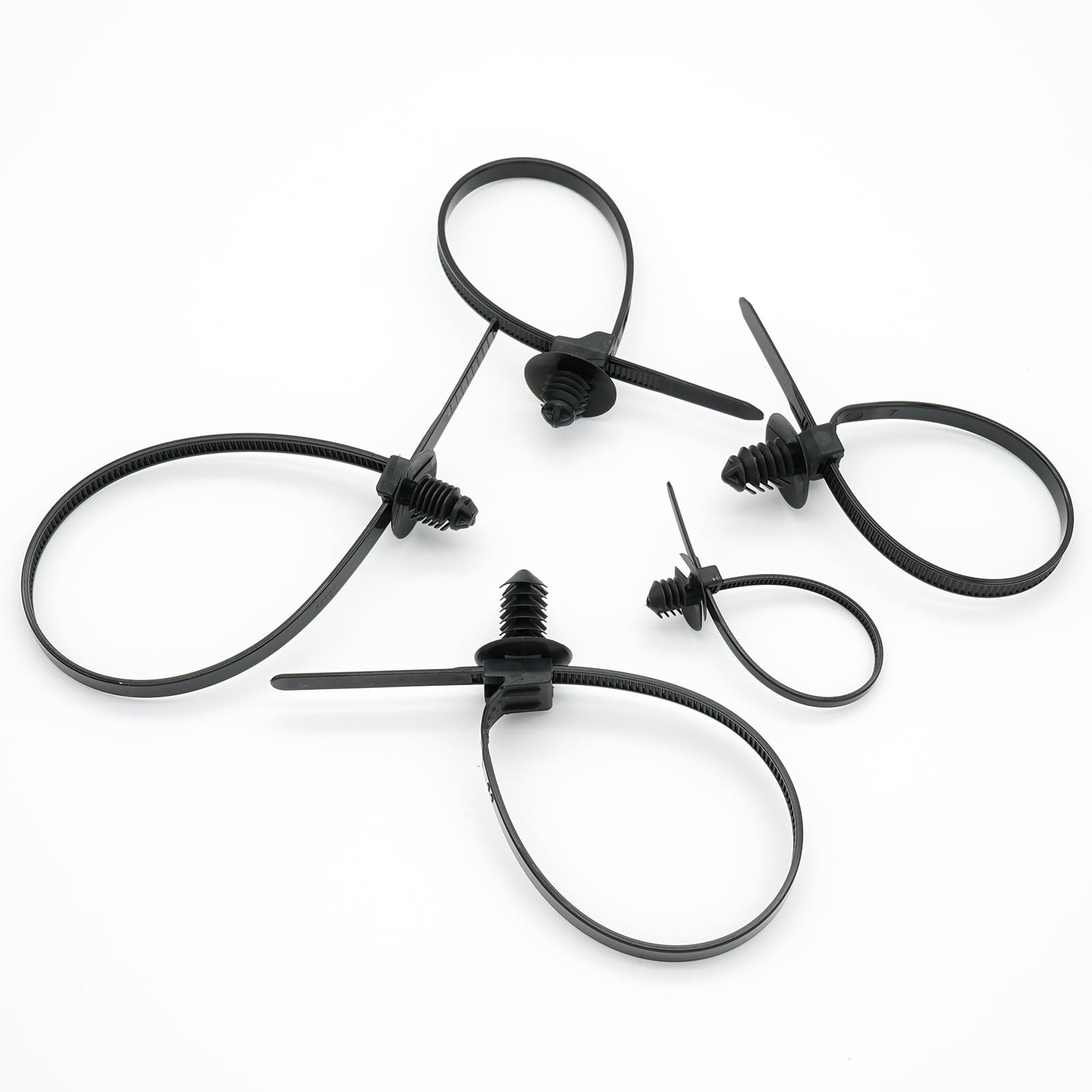 Semrien 120 Pcs Push Mount Cable Ties Assorted Sizes, Black Nylon