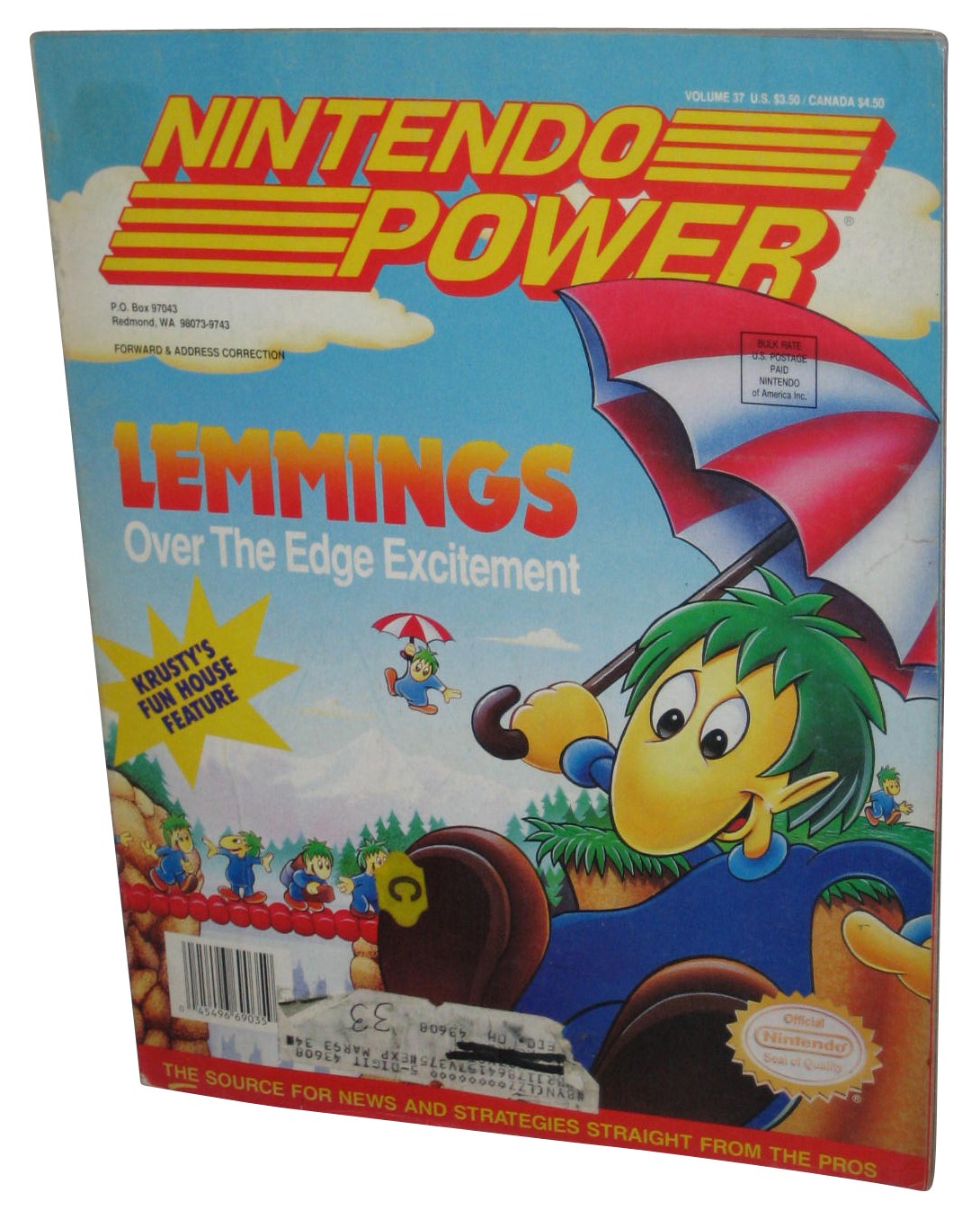 Nintendo Power June 1992 Vol. 37 Magazine Book w/ Ultra Bots Poster - (Lemmings