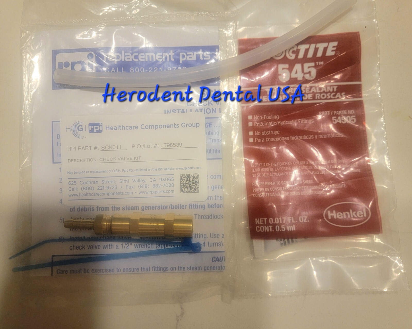 Scican Statim G4 and 2000/5000 CHECK VALVE KIT RPI Part #SCK011