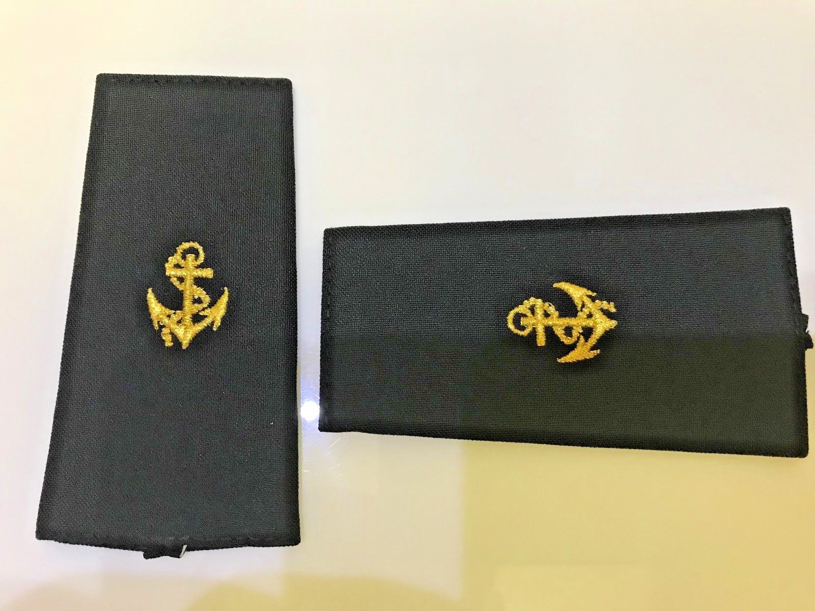 MARINE NAVAL MERCHANT YACHT EPAULETS SLIDERS 1 pair GOLD ANCHOR on BLACK