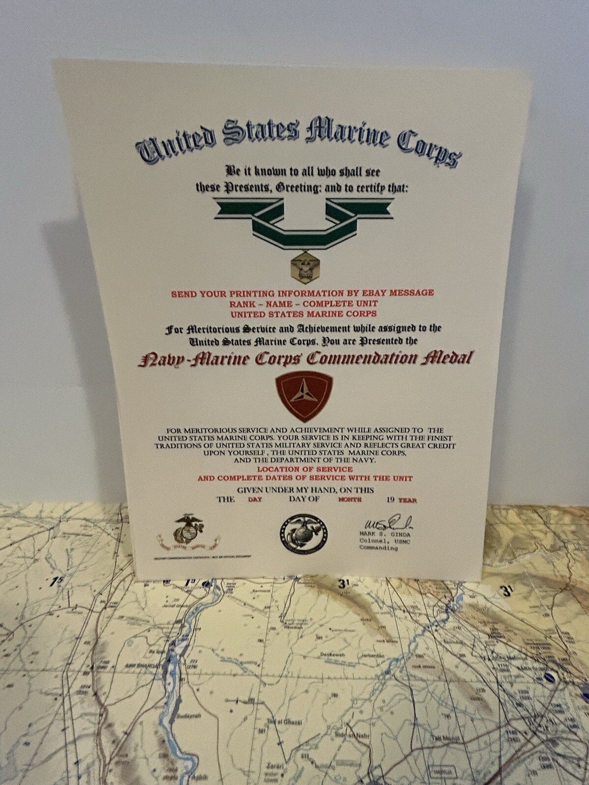 U.S.M.C. / NAVY COMMENDATION MEDAL CERTIFICATE - 3RD MARINE DIVISION