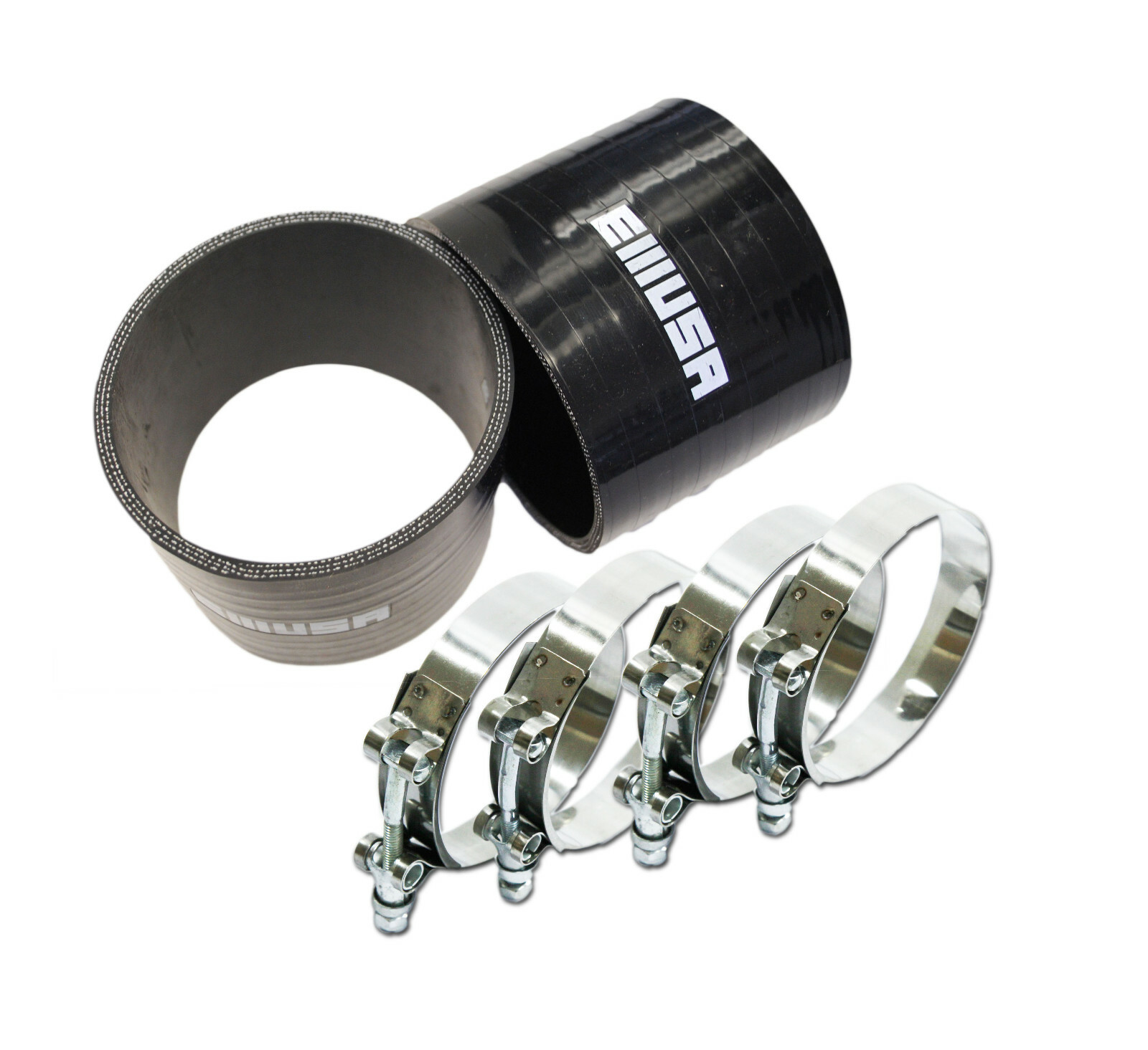 Universal BLACK 4PLY 2x Straight 3.5"-3.5"ID Silicone+ 4xStainles Steel T-clamp