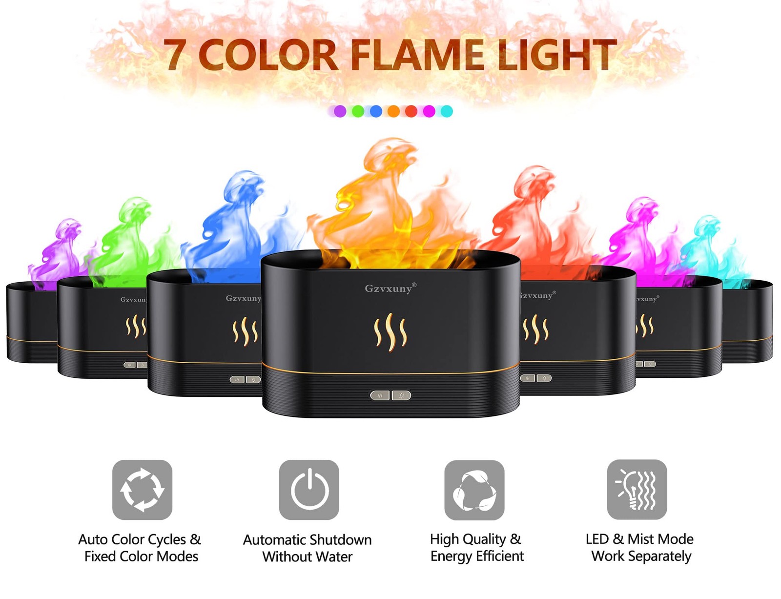 Flame Essential Oil Diffuser, Upgrade 7 Colour Lights Large, Black
