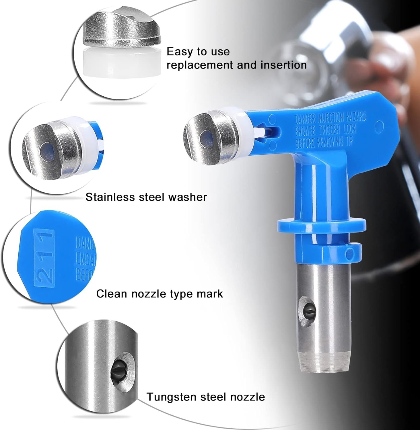 Airless Spray Tips Set 6-Types with Nozzle Seats for Paint Sprayers