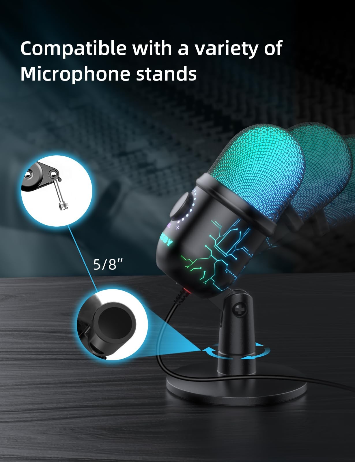 Gaming Microphone, USB Computer Microphone for PC, Mac, PS4/5, Condenser Podc...