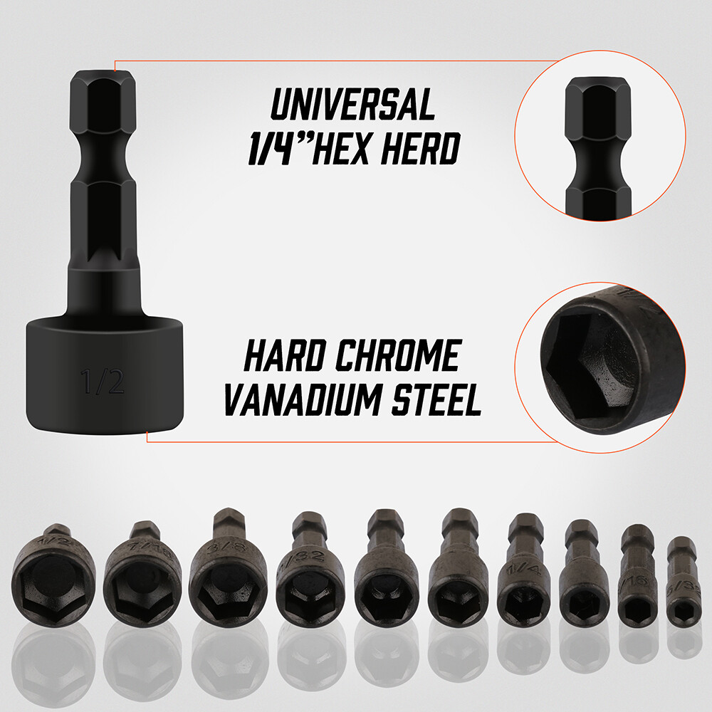 22PCS Power Nut Driver Bit Set Quick Change MM & SAE Impact 1/4" Hex Shank