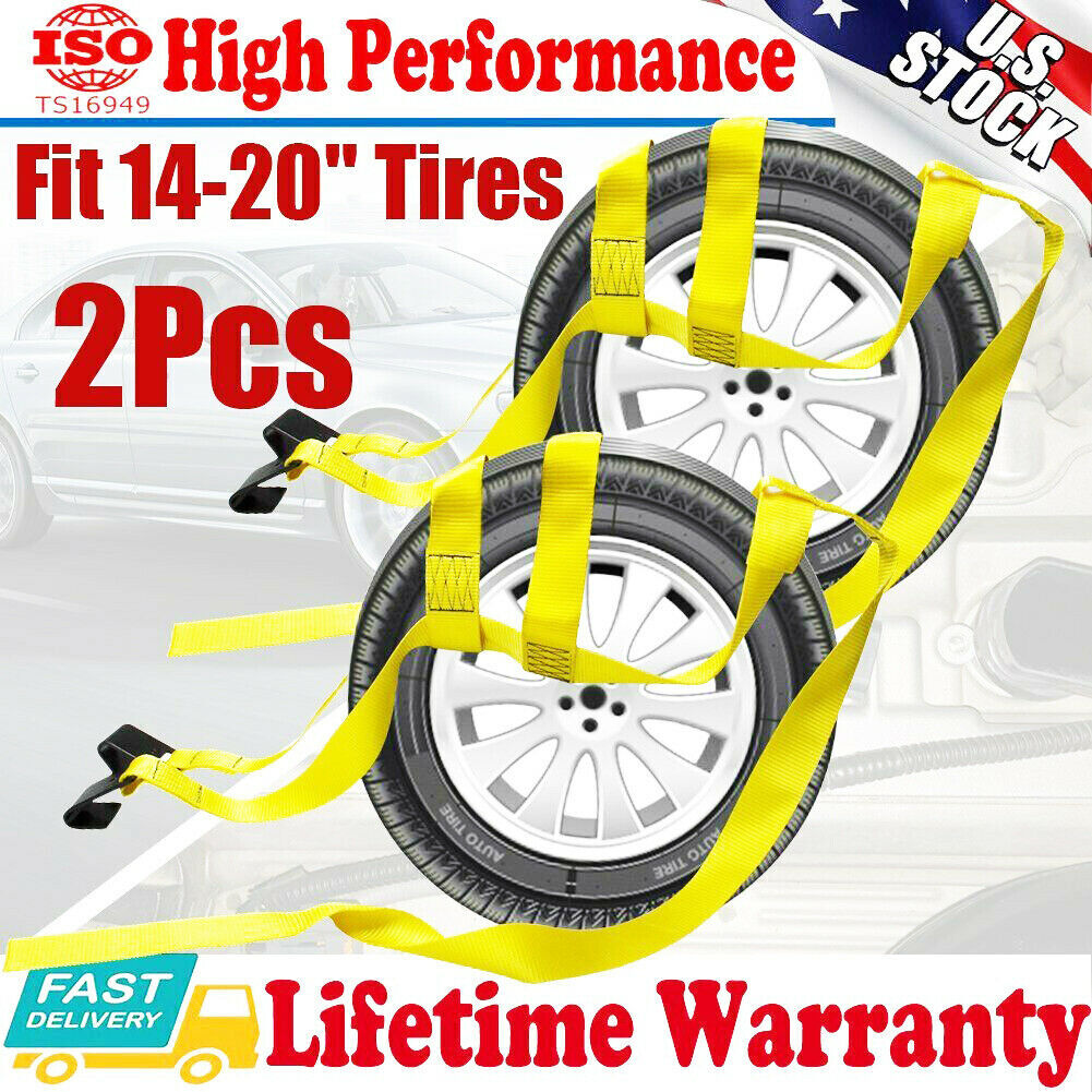 2X Tire Basket Straps Wrecker Car Hauler Truck fit 17-21" Tow Dolly Tire Wheel