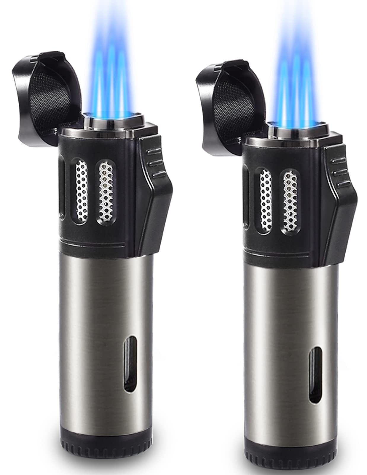 Urgrette 2 Pack Torch Lighter Triple 3 Jet Flame Butane Gas 2 Pack, Black