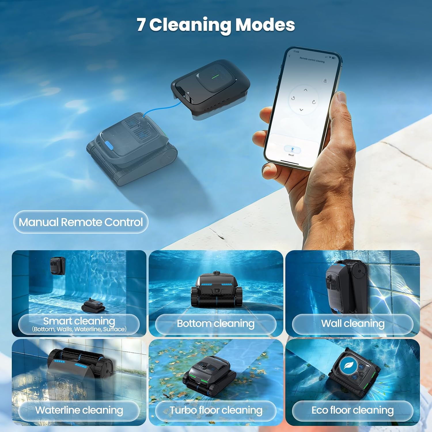 Automatic Robotic Pool Vacuum Cleaner with Skimmer, Smart Navigation, Pool Clean