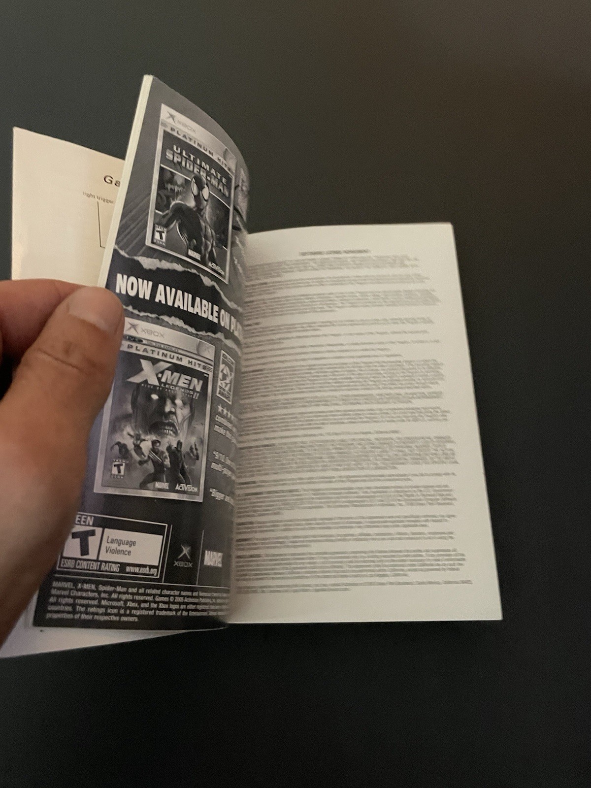 X-men X the official game xbox Manual only