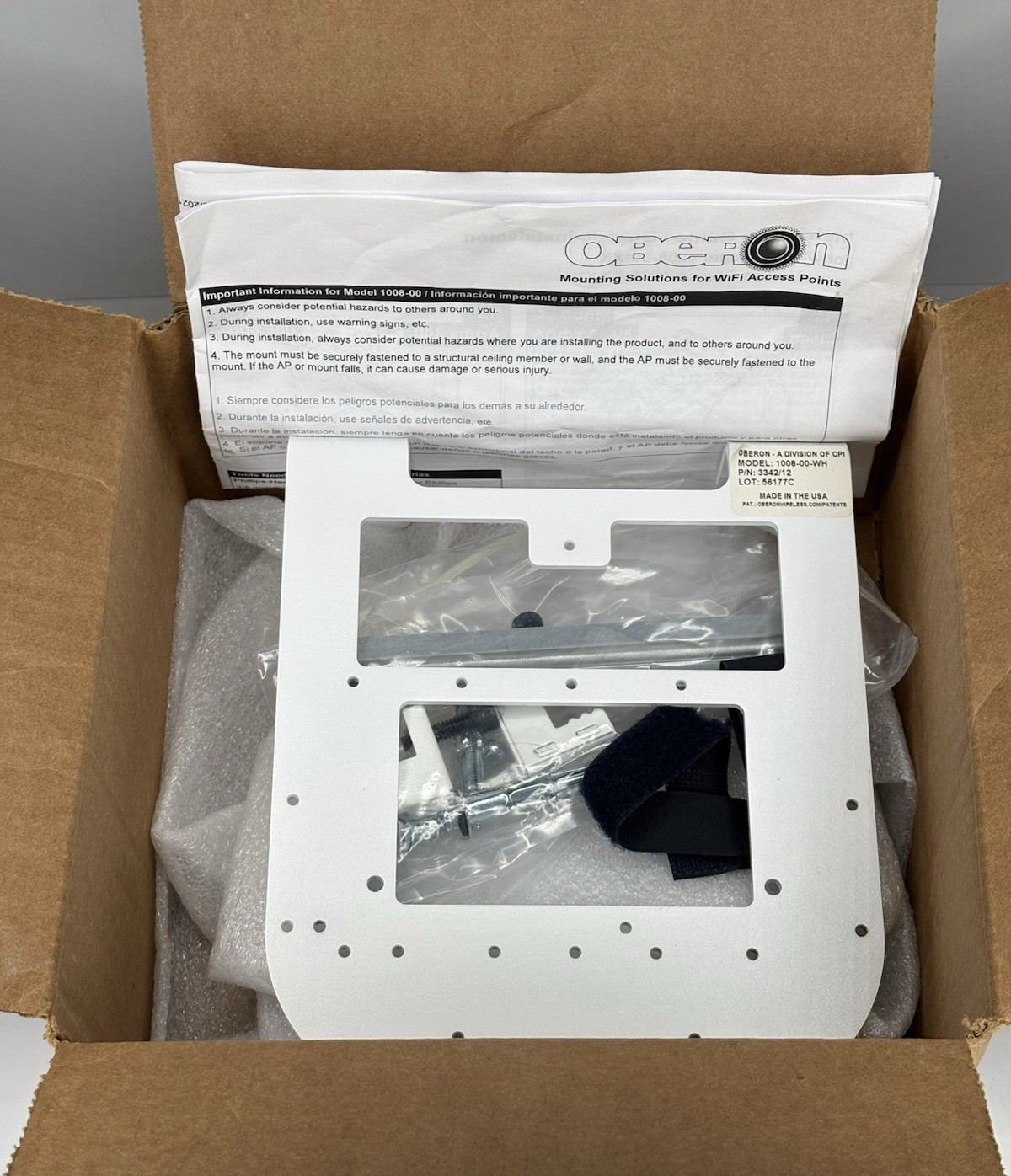 Oberon - 1008-00-WH - Right Angle Wall Bracket with Hardware Pack