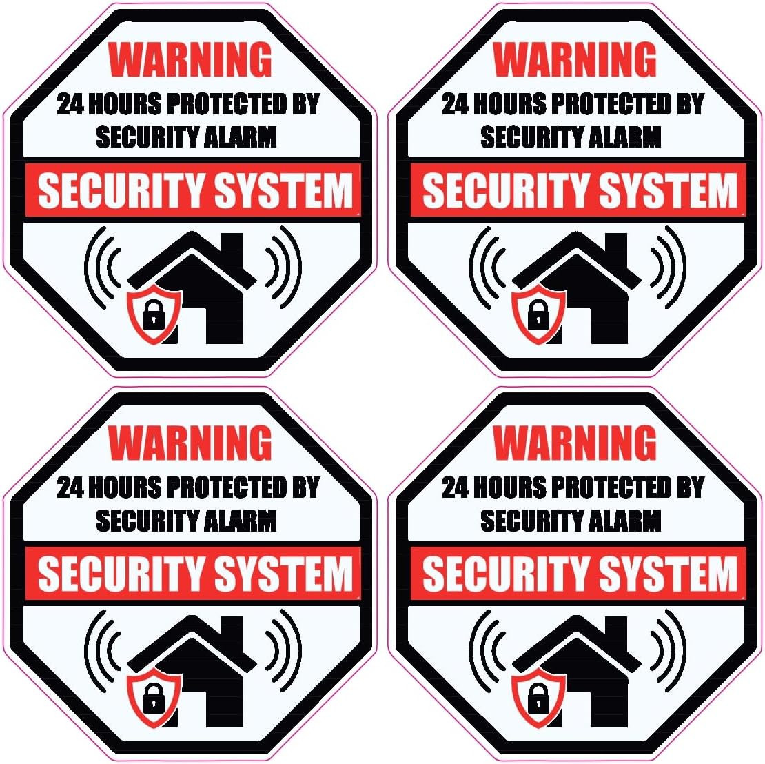 (Pack of 4) - 24 Hour Protected by Security Burglar Alarm System Outdoor/Indoor