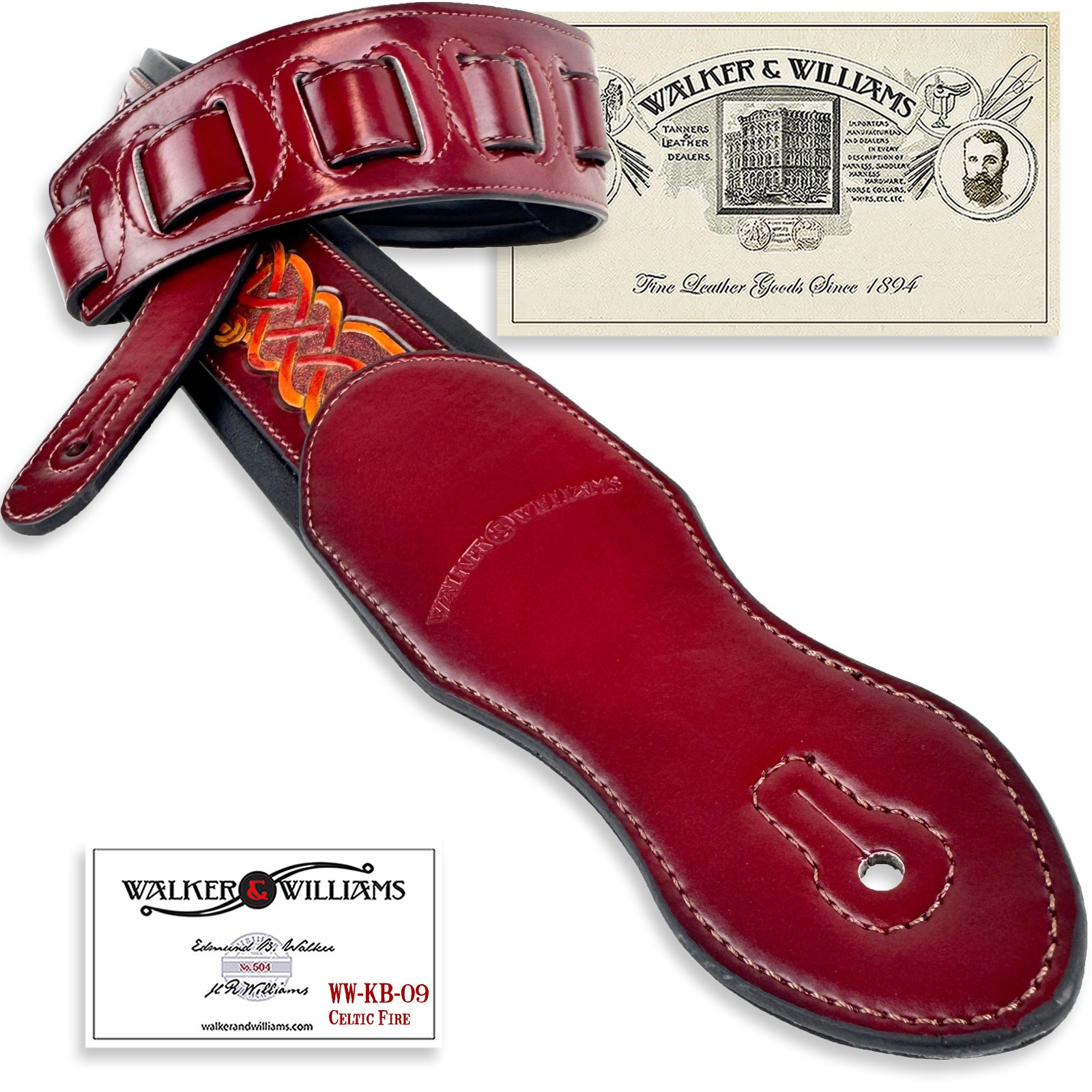 Walker And Williams KB-09 Red Sunburst Celtic Knot Design Padded Guitar Strap