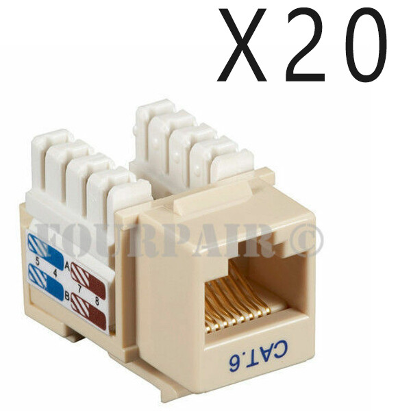 20 Pack Lot - CAT6 Network RJ45 110 Punch Down Keystone Snap-In Jack - Ivory