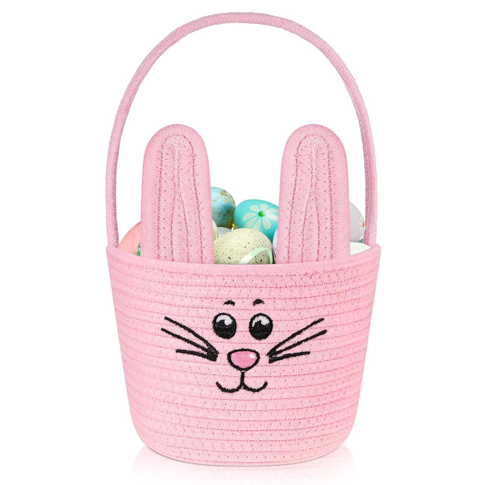 Woven Easter Baskets Woven Bunny Baskets with Handles Eggs Hunt Bucket Rabbit...