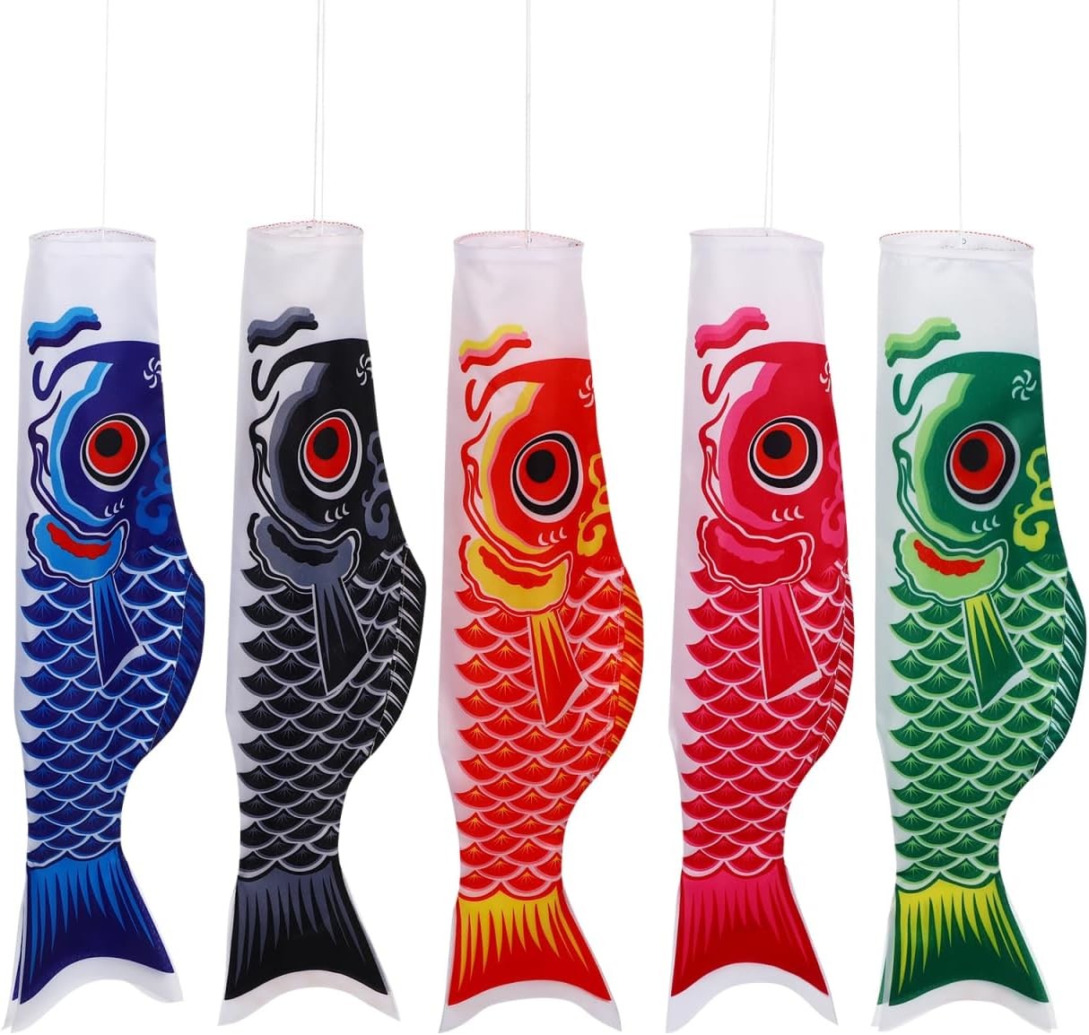 DOITOOL 5 Pcs Japanese Carp Windsock Streamer Fish Flag Kite Koinobori 70cm
