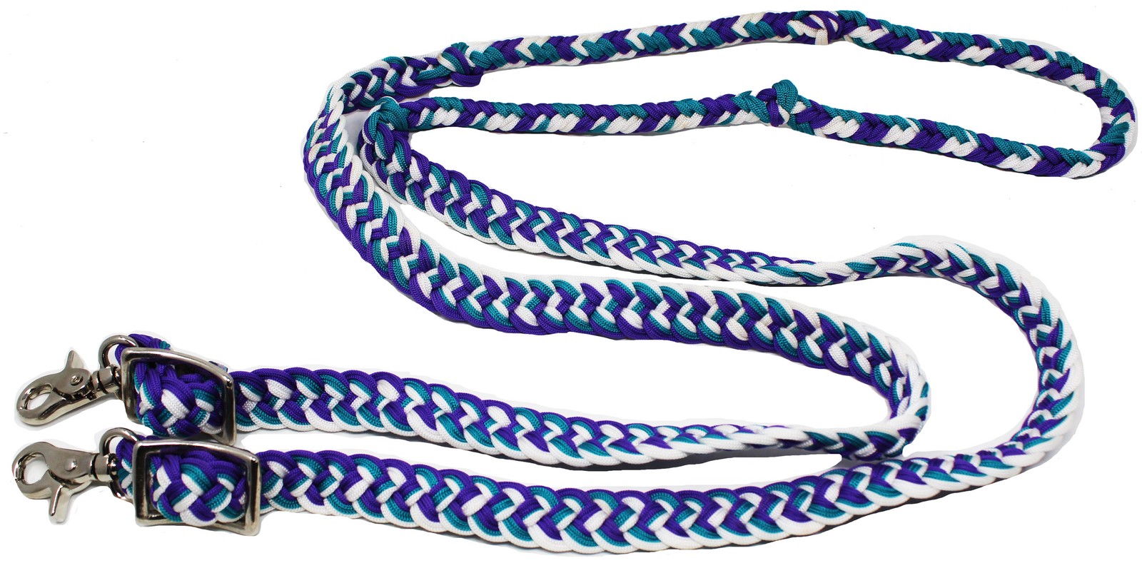 Horse Roping Knotted Nylon Braided 8 Ft. Western Barrel Reins Teal Purple 607519