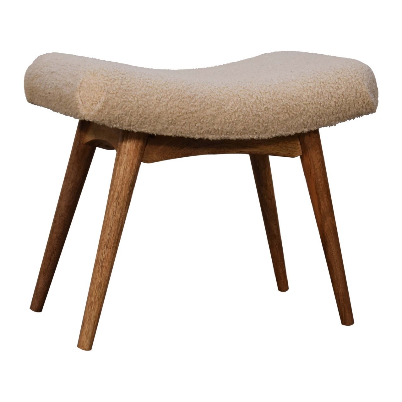 Curved Upholstered Bench with Natural Wood Base