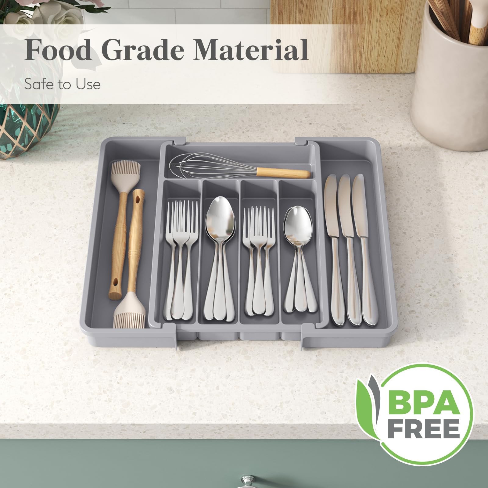 Lifewit Silverware Drawer Organizer, Medium (8.5-14''W x 12''D), Gray