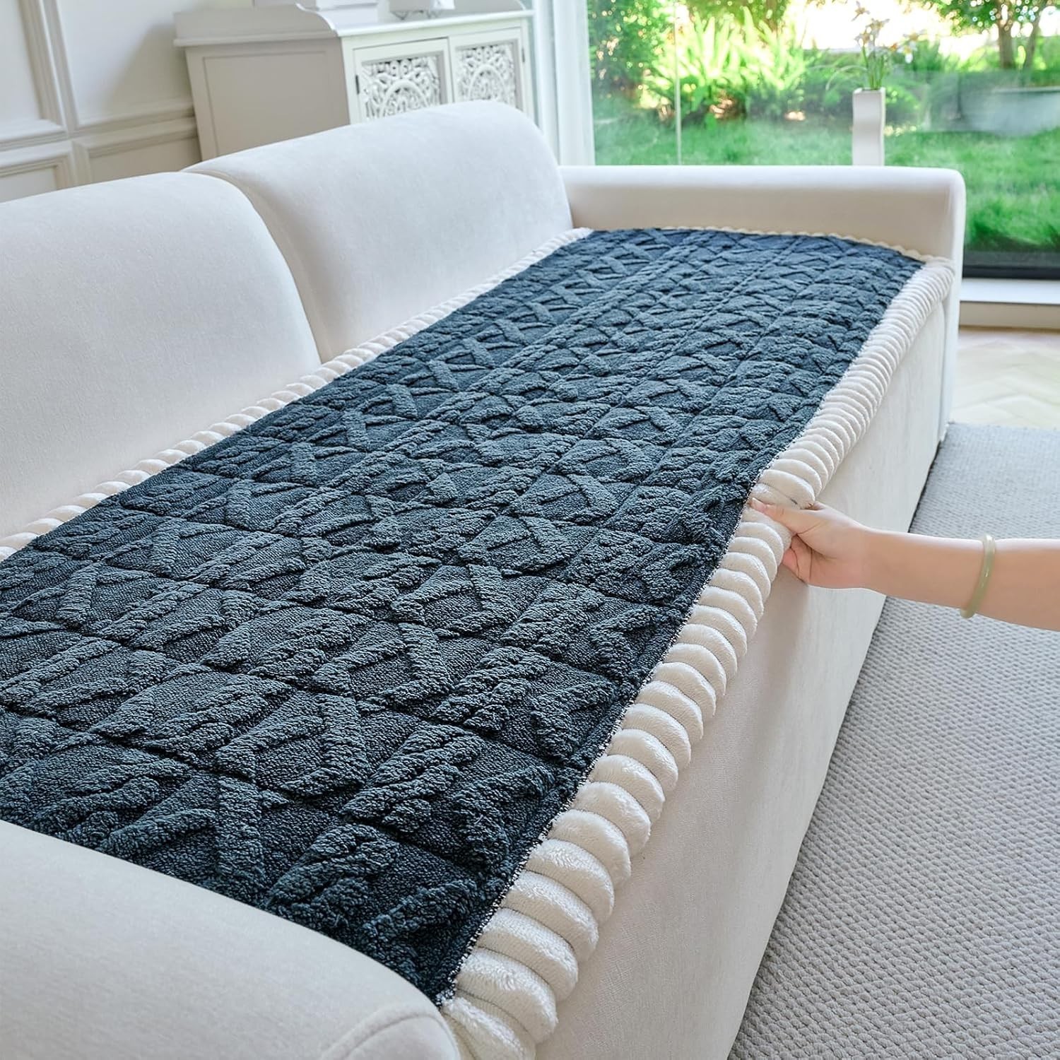 Fuzzy Couch Cover Dogs Washable Non Slip Couch Covers 3 Cushion Sofa Pet